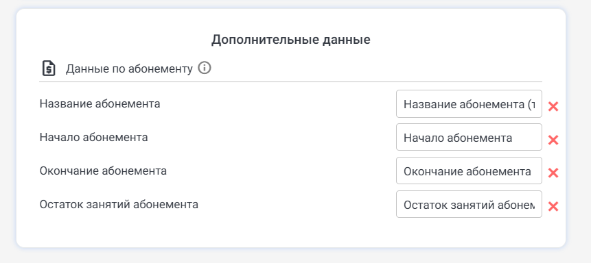 Данные по абонементу Altegio