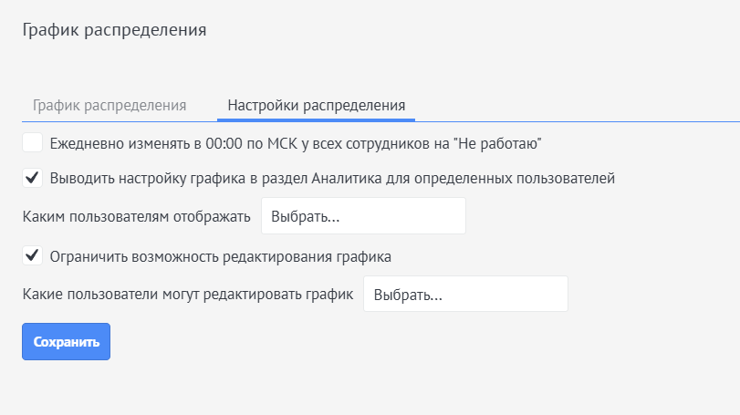 Настройки распределения Распределение сделок
