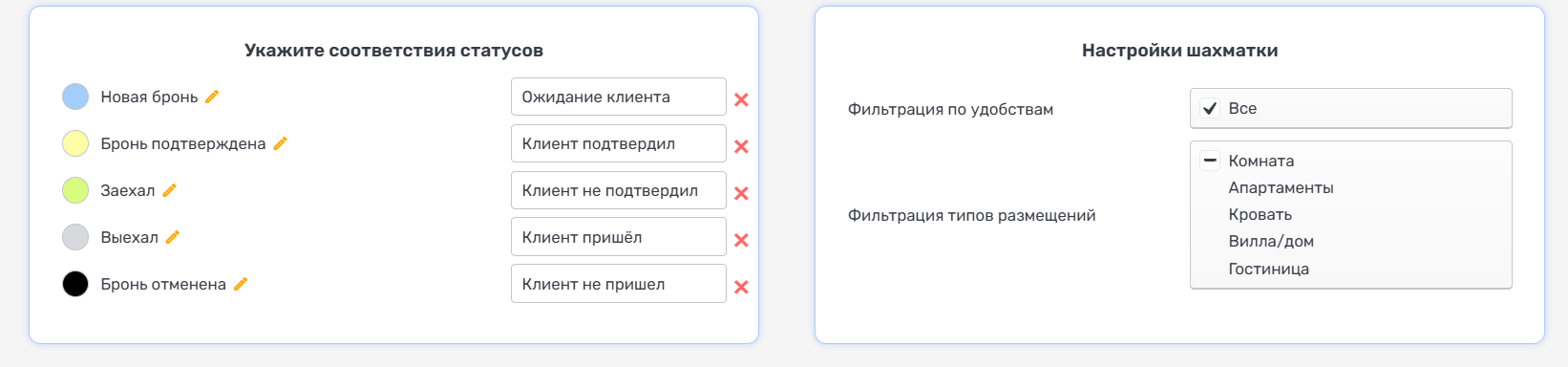 Соответствие статусов Rubikon PMS